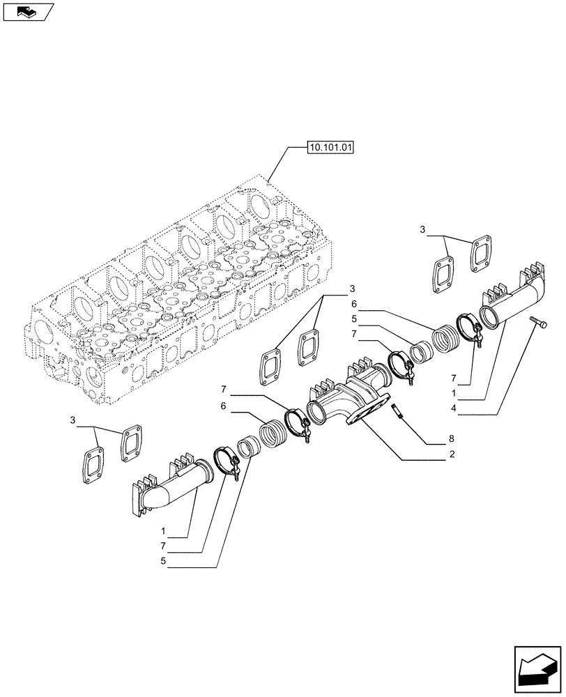 Схема запчастей Case F2CFA614C E019 - (10.254.05) - EXHAUST MANIFOLD (504389651) (Dec 2 2011 10:31:00.5657 AM) (10) - ENGINE