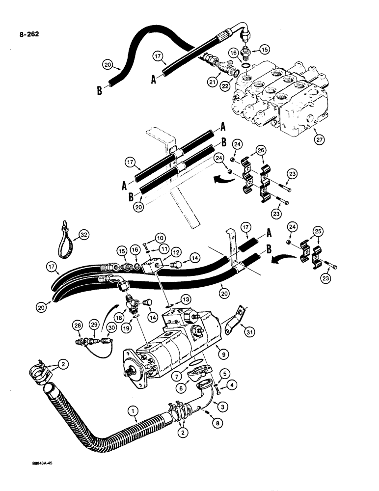 Схема запчастей Case W36 - (8-262) - LOADER HYDRAULIC CIRCUIT, HYDRAULIC RESERVOIR TO PUMP AND VALVE (08) - HYDRAULICS