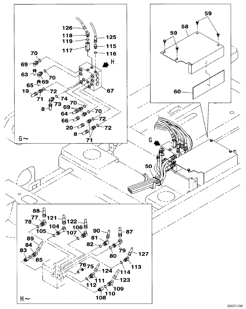 Схема запчастей Case CX130B - (08-21) - PILOT CONTROL LINES, PARTITION - TWO WAY (08) - HYDRAULICS