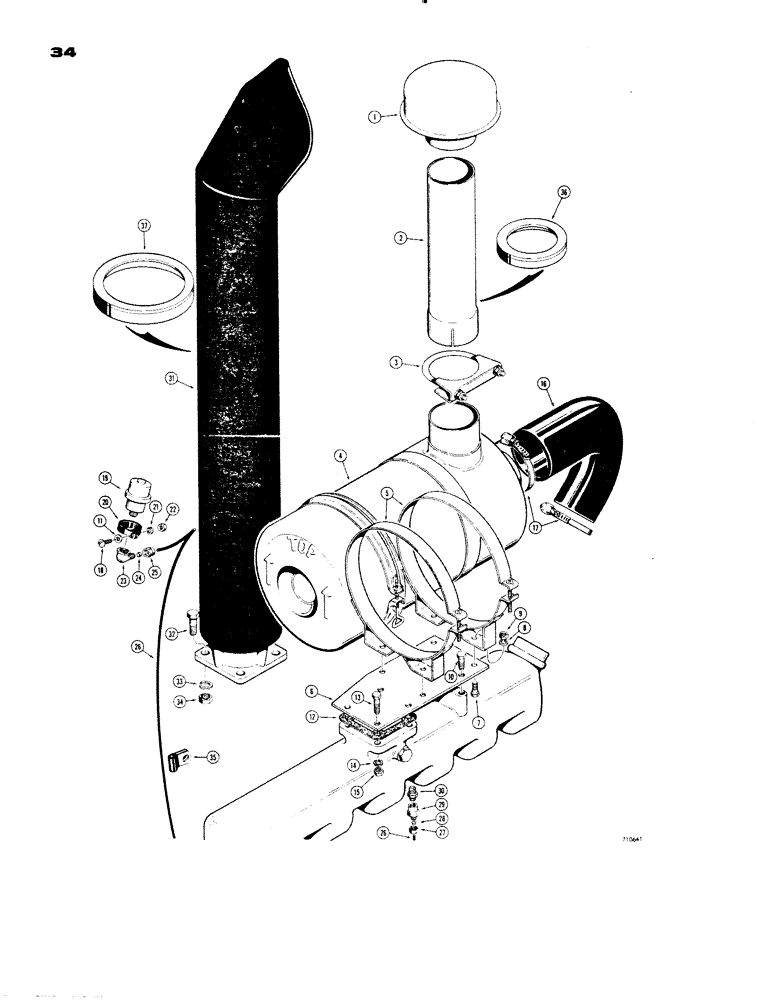 Схема запчастей Case 1150 - (034) - MUFFLER AND DRY TYPE AIR CLEANER (01) - ENGINE