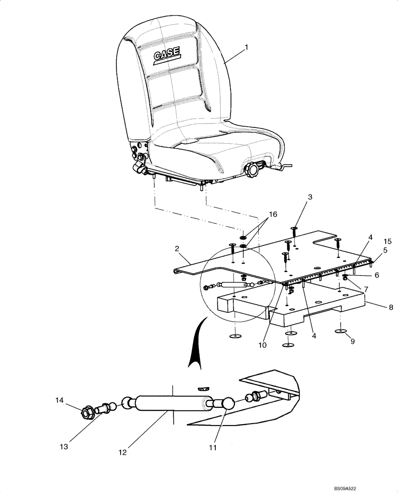 Схема запчастей Case 465 - (09-31) - SEAT MOUNTING - SUSPENSION SEAT (09) - CHASSIS