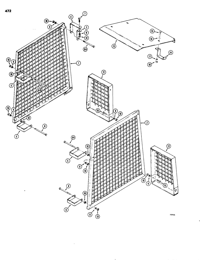 Схема запчастей Case 1150B - (472) - ROLL-OVER PROTECTION SIDE SCREENS AND EXTENSION, USED BEFORE TRAC. SN 7306659 (05) - UPPERSTRUCTURE CHASSIS