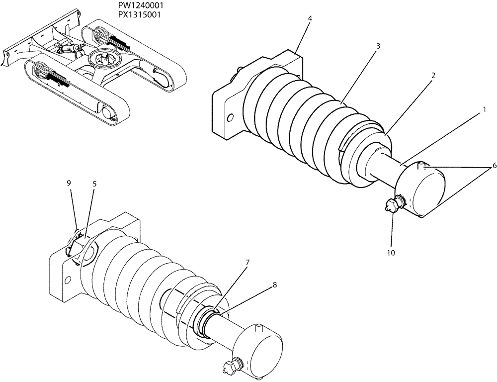 Схема запчастей Case CX36B - (02-005) - IDLER ADJUST ASSY (48) - TRACKS & TRACK SUSPENSION