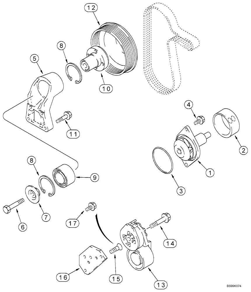 Схема запчастей Case 850K - (02-08) - WATER PUMP SYSTEM - 6T-590 EMISSIONS CERTIFIED ENGINE (02) - ENGINE