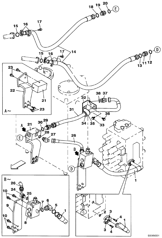 Схема запчастей Case CX240BLR - (08-028) - HYDRAULICS, AUXILIARY - SINGLE ACTING CIRCUIT, HAND OPERATED (08) - HYDRAULICS