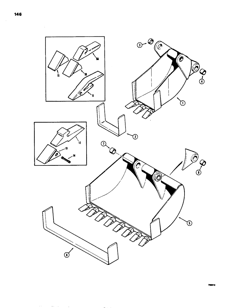 Схема запчастей Case 26C - (146) - BACKHOE BUCKETS, BELLHOLE BUCKETS, COMBINATION BELLHOLE AND GRAVEYARD BUCKET, BUCKET TEETH 