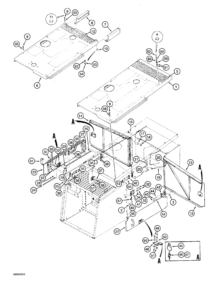 Схема запчастей Case 921 - (9-020) - HOOD AND SIDE DOORS, PRIOR TO P.I.N. JAK0026022 (09) - CHASSIS/ATTACHMENTS