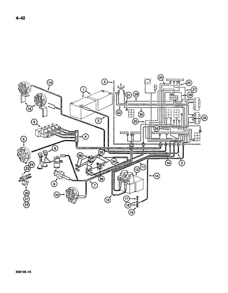 Схема запчастей Case 125B - (4-42) - TURNTABLE ELECTRICAL HARNESS, P.I.N. 74404 THROUGH 74630 (04) - ELECTRICAL SYSTEMS