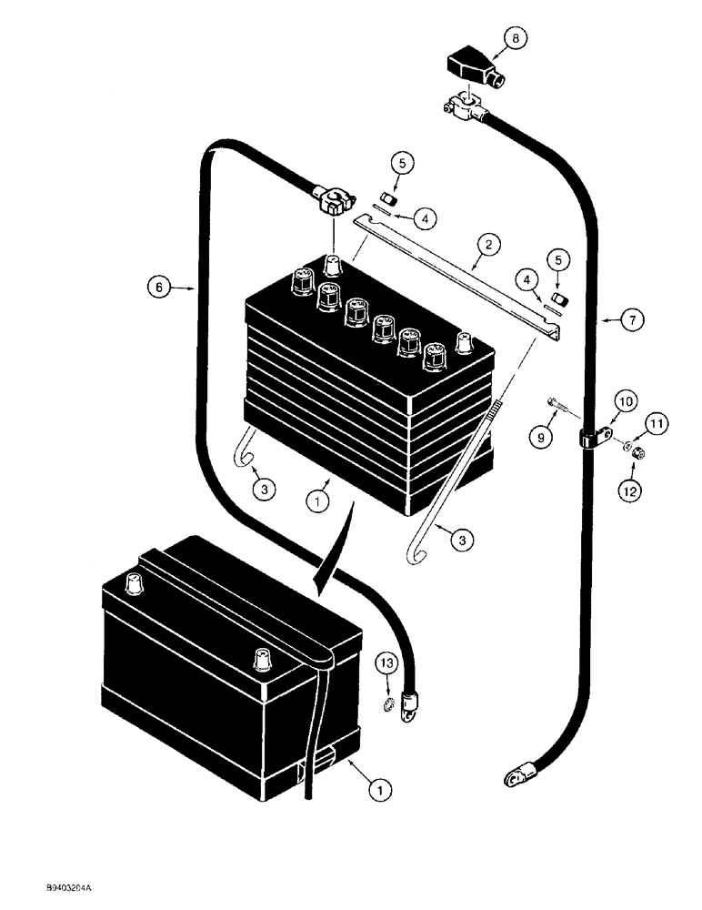 Схема запчастей Case 1825 - (4-20) - BATTERY AND CABLES, DIESEL MODELS (04) - ELECTRICAL SYSTEMS