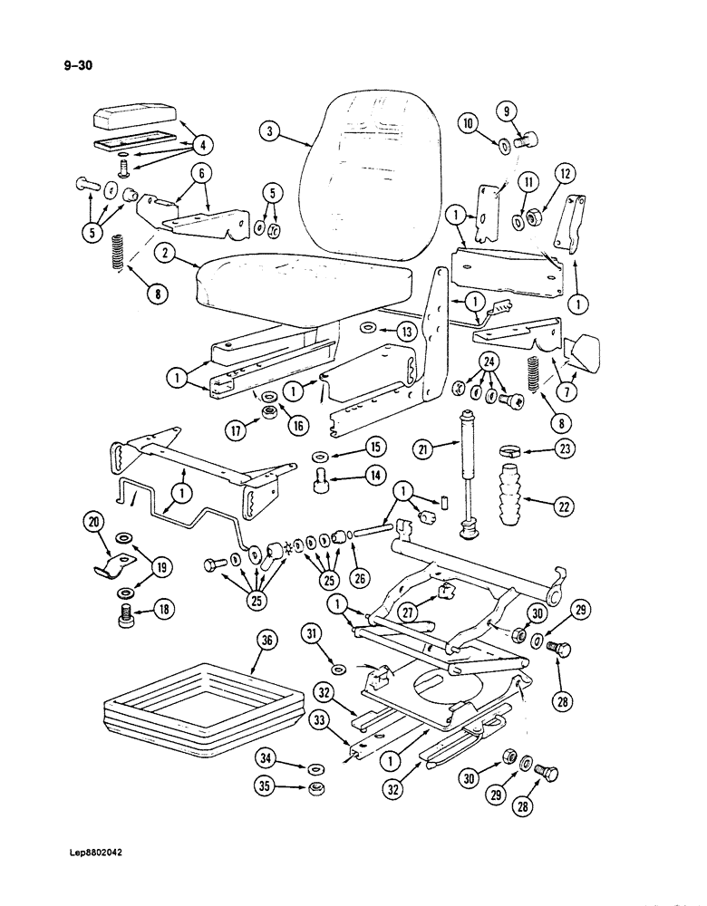 Схема запчастей Case 125B - (9-030) - SEAT, P.I.N. 74251 THROUGH 74963, 21801 THROUGH XXXXX (09) - CHASSIS