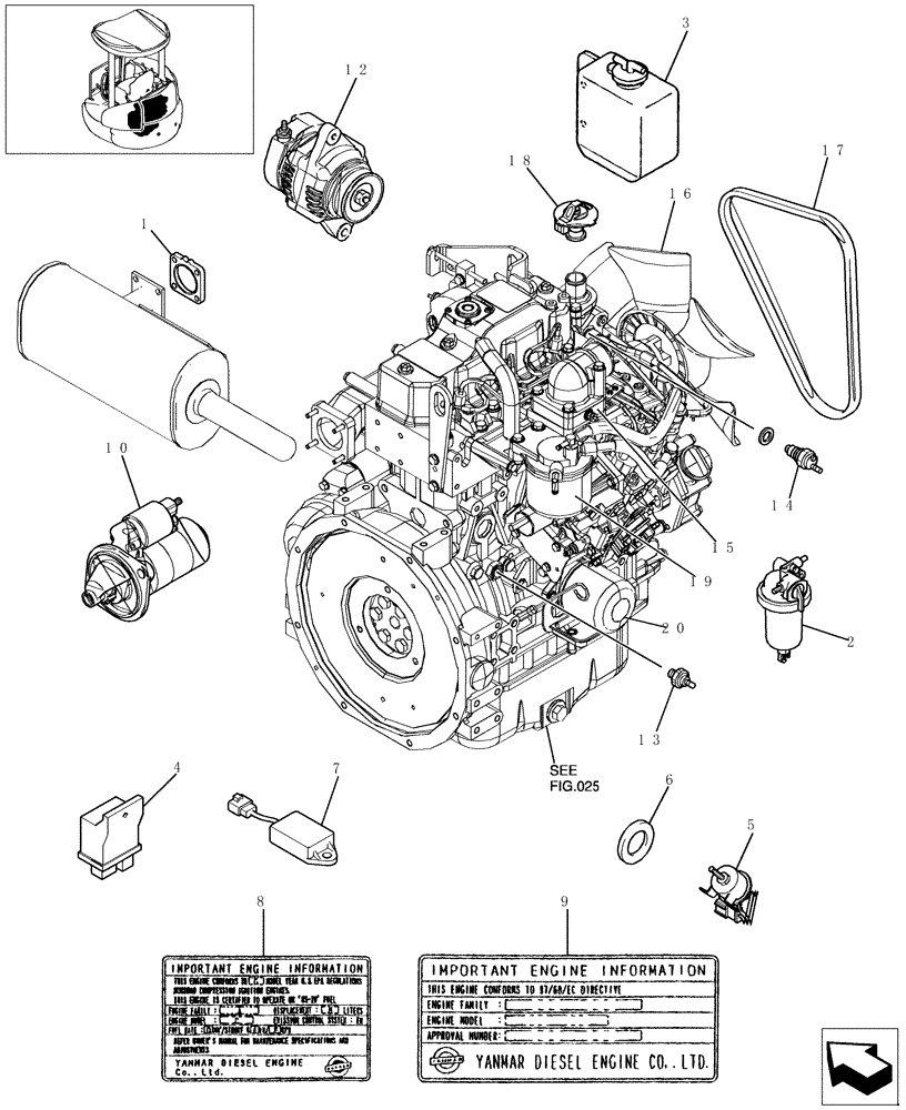 Схема запчастей Case CX31B - (020-01[1]) - ENGINE ASSY (10) - ENGINE