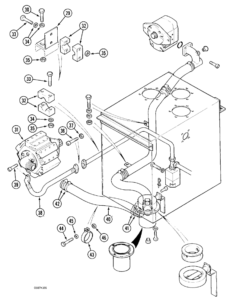 Схема запчастей Case 170C - (8-010) - HYDRAULIC PUMP LINES, RESERVOIR TO HYDRAULIC PUMP, P.I.N. 74501 THRU 74662, P.I.N. 02301 THRU 02370 (08) - HYDRAULICS