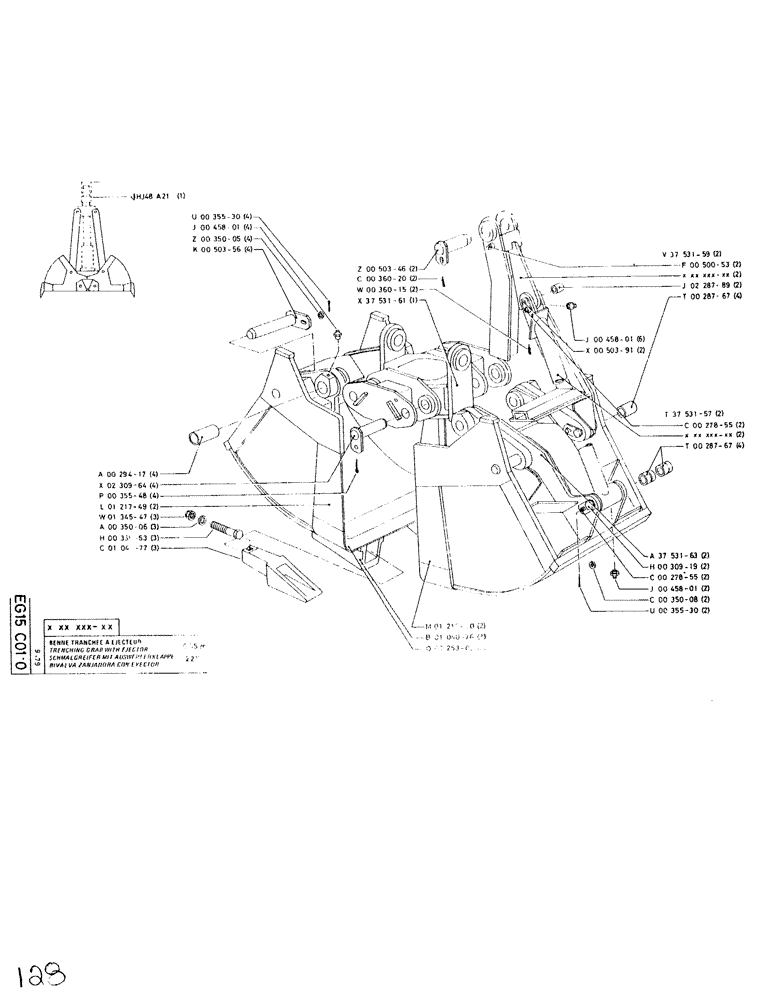 Схема запчастей Case SC150L - (128) - TRENCHING GRAB WITH EJECTOR 