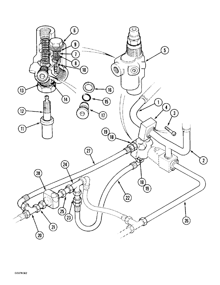 Схема запчастей Case 170C - (8-024) - HYDRAULIC CIRCUIT RETURN LINES, OPTIONAL OIL TEMPERATURE REGULATING VALVE PARTS (08) - HYDRAULICS