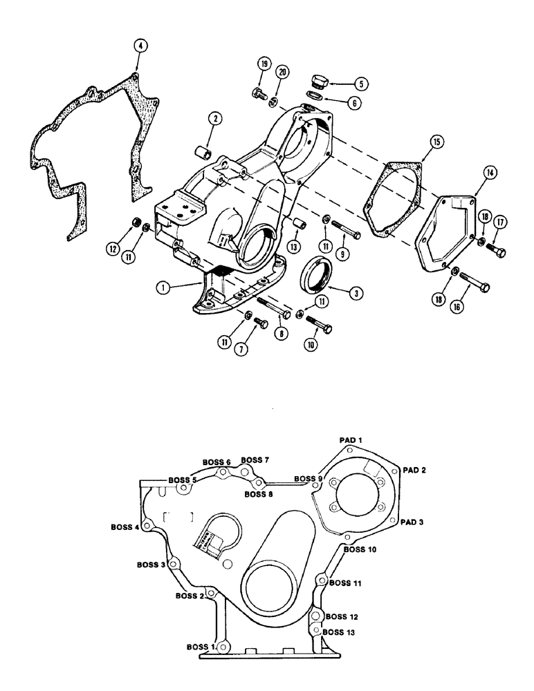 Схема запчастей Case 880B - (030) - TIMING GEAR COVER, 336BDT DIESEL ENGINE (01) - ENGINE