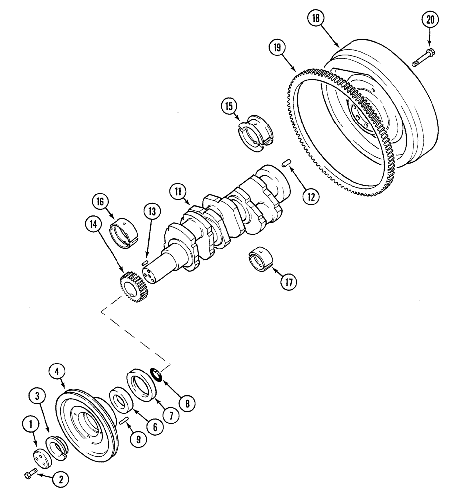 Схема запчастей Case 380B - (2-36) - CRANKSHAFT AND BEARINGS/ FLYWHEEL (02) - ENGINE