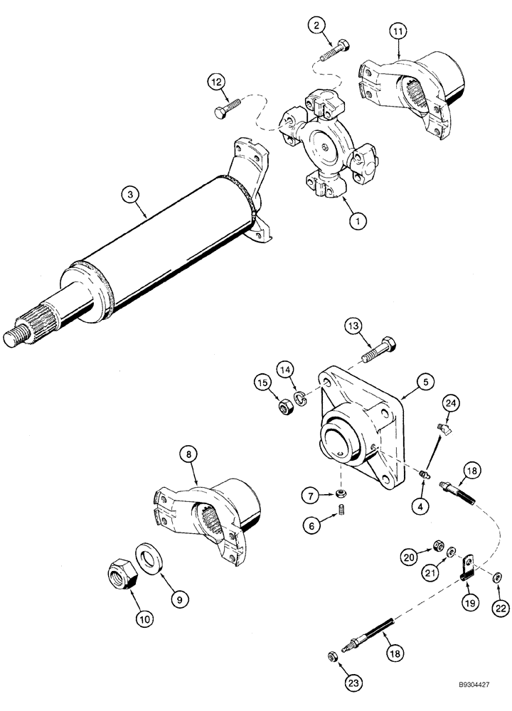 Схема запчастей Case 921C - (06-25) - DRIVE SHAFT, FRONT - BEARING, SUPPORT AND LUBE LINE (Mar 11 2010 9:50AM) (06) - POWER TRAIN