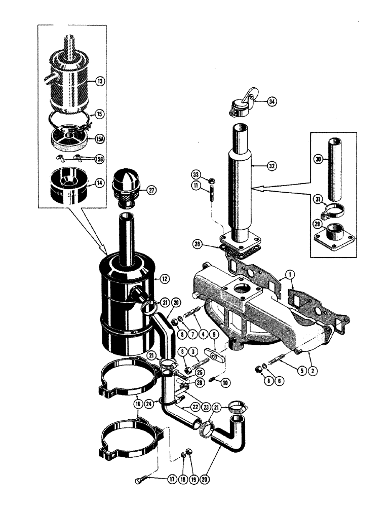 Схема запчастей Case 800 - (050) - ENGINE ACCESSORIES, MANIFOLD, MUFFLER, AIR CLEANER (01) - ENGINE