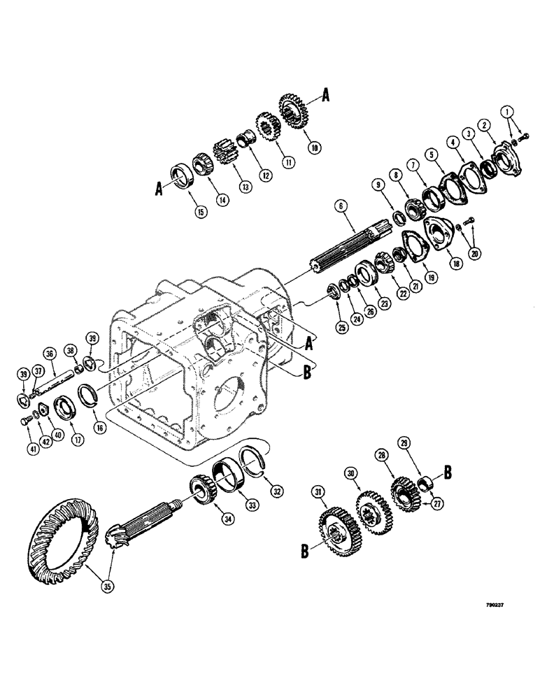 Схема запчастей Case 350 - (142) - TRANSMISSION, DIFFERENTIAL AND GEARS (03) - TRANSMISSION