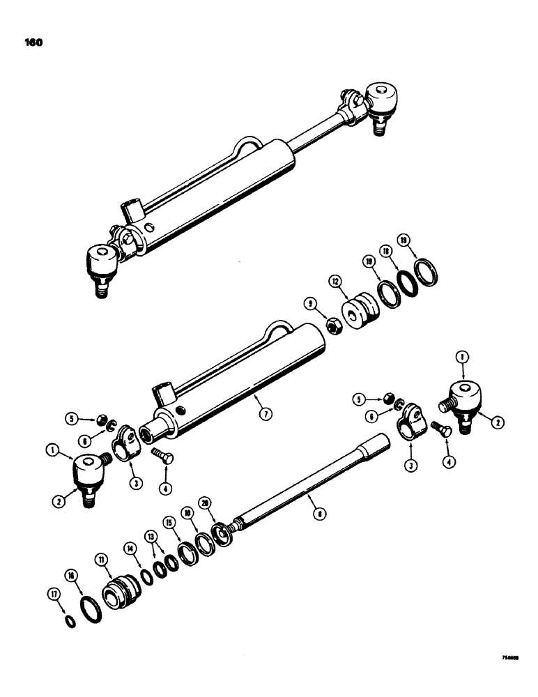 Схема запчастей Case 580C - (160) - A137503 STEERING CYLINDERS, WITH SINGLE GROOVE PISTON (05) - STEERING