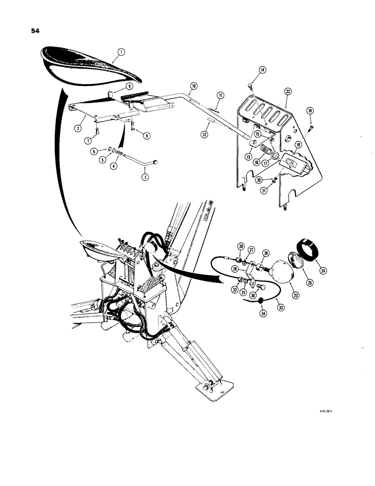 Схема запчастей Case 33 - (054) - BACKHOE SEAT 