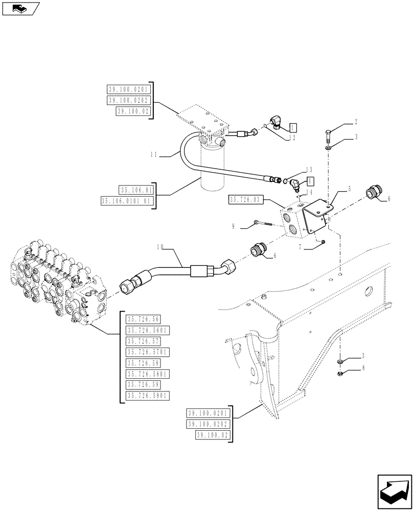 Схема запчастей Case 590SN - (35.726.02) - VAR - 423083 - VALVE INSTALL - HAMMER (WITH MECHANICAL CONTROLS) (35) - HYDRAULIC SYSTEMS