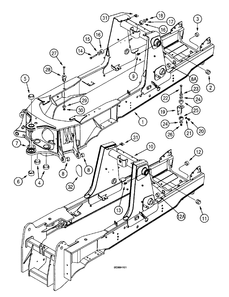 Схема запчастей Case 580L - (9-062) - CHASSIS AND OPERATOR COMPARTMENT POD MOUNTS (09) - CHASSIS/ATTACHMENTS