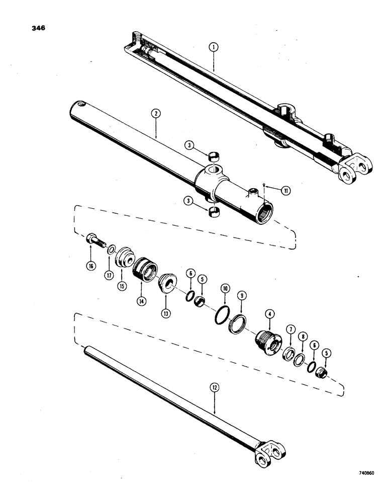 Схема запчастей Case 850 - (346) - D39582 LIFT CYL. - ANGLE DOZER, D39585 LIFT CYL - TILT DOZER, D48058 LIFT CYL. - ANGLE TILT DOZER (07) - HYDRAULIC SYSTEM