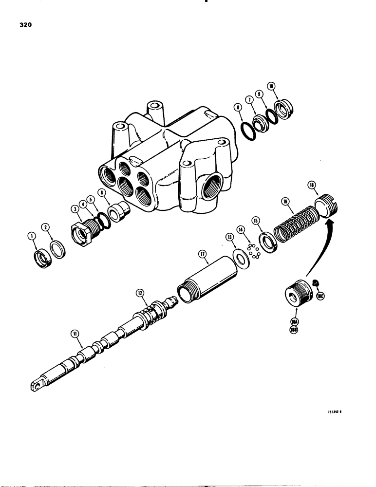 Схема запчастей Case 580C - (320) - PARKER LOADER CONTROL VALVE, LOADER LIFT SPOOL (08) - HYDRAULICS