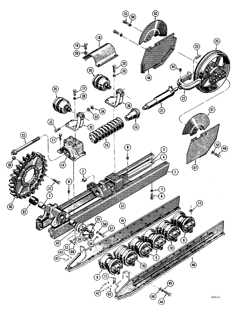 Схема запчастей Case 750 - (122) - TRACK FRAME, RECOIL SYSTEM, AND ROCK GUARDS - 6 ROLLER, USED BEFORE TRAC. S/N 7071538 (04) - UNDERCARRIAGE