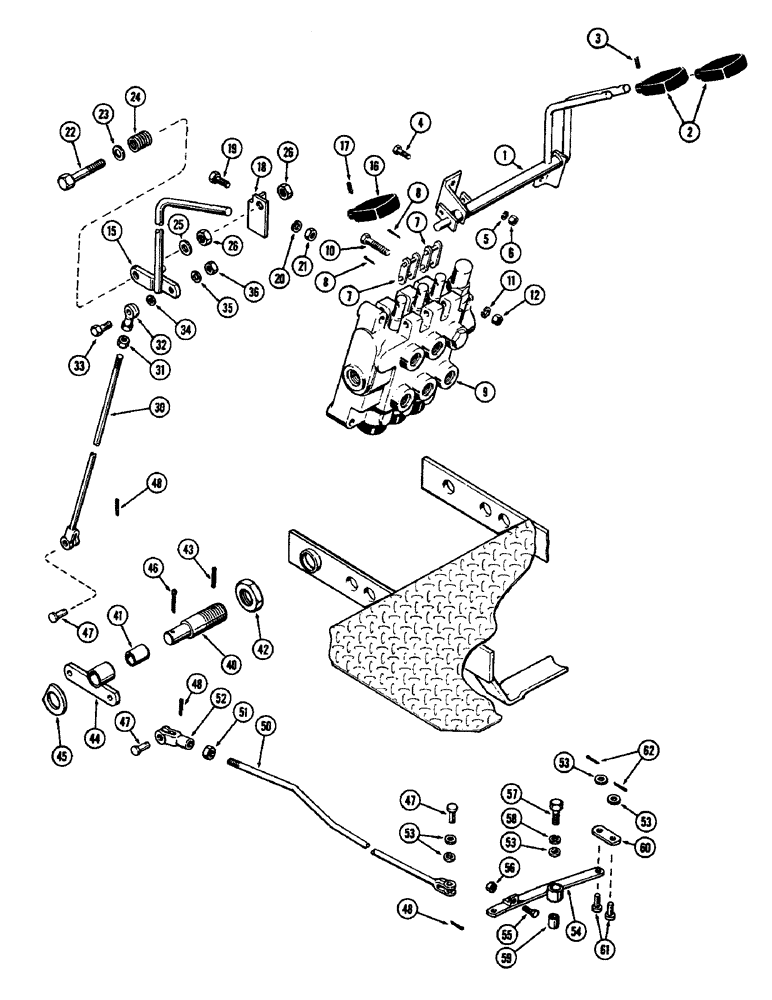 Схема запчастей Case 580 - (52) - CONTROL LEVERS AND SHUTTLE LINKAGE WITH POWER SHUTTLE (90) - PLATFORM, CAB, BODYWORK AND DECALS