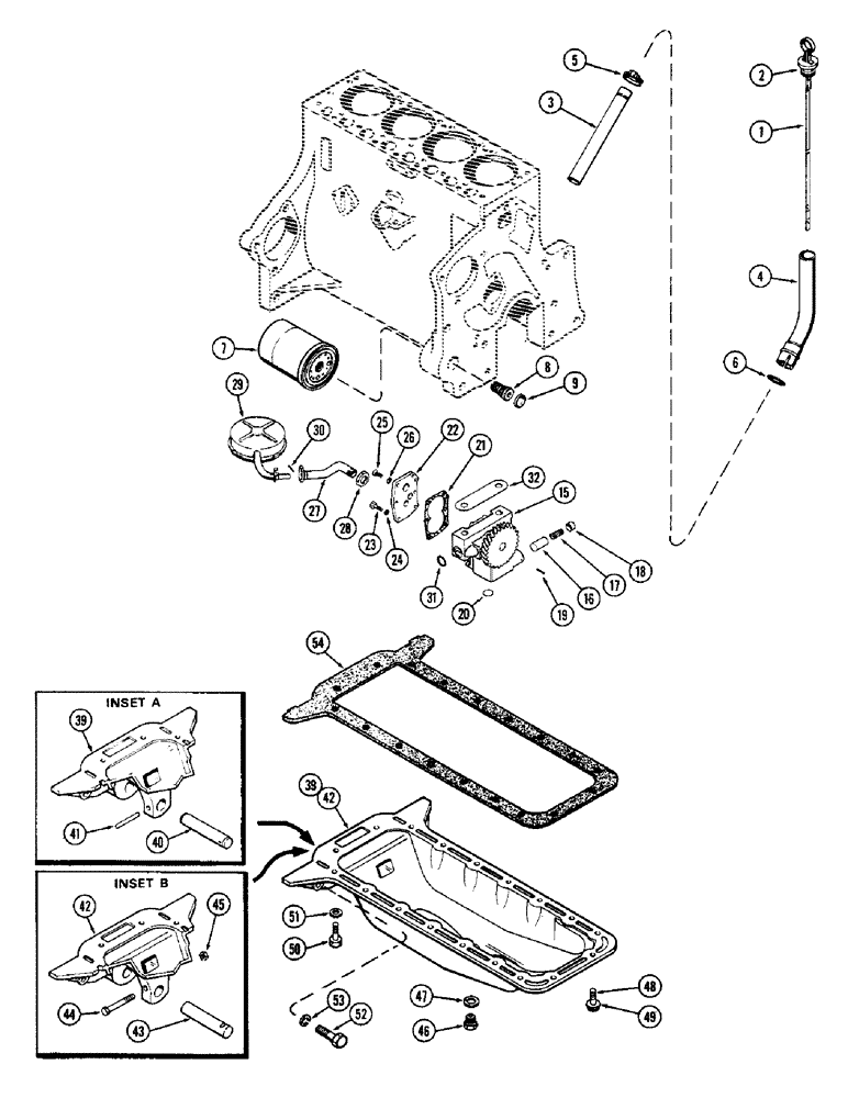 Схема запчастей Case 580B - (066) - OIL PUMP - OIL FILTER - OIL PAN, (159) SPARK IGNITION ENGINE (02) - ENGINE