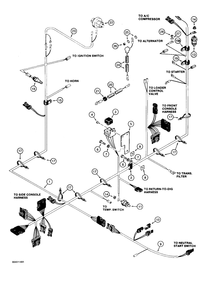 Схема запчастей Case 590 - (4-16) - ENGINE ELECTRICAL CIRCUIT, PRIOR TO P.I.N. JJG0206513 (04) - ELECTRICAL SYSTEMS