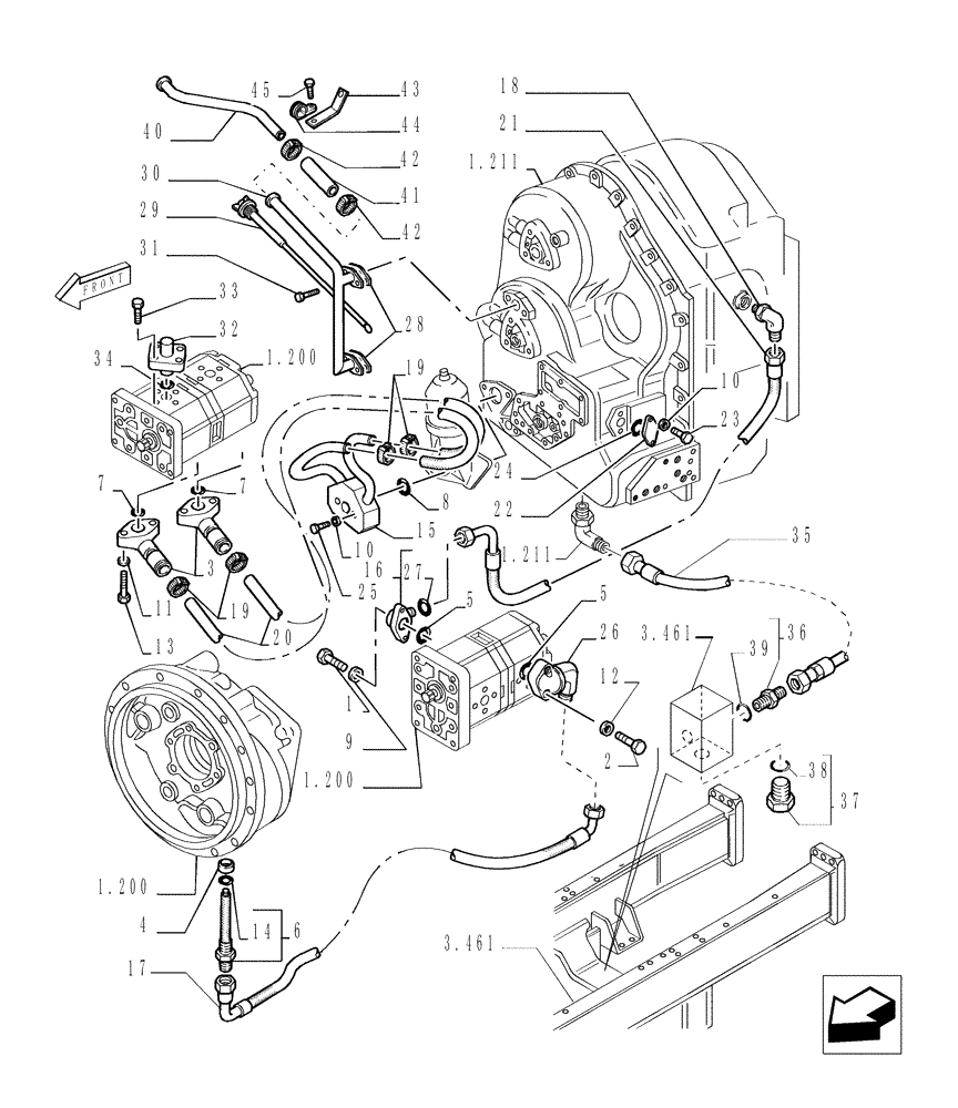 Схема запчастей Case 1850K - (1.220[01]) - TRANSMISSION LUBRICATION SYSTEM Hydrostatic Transmission