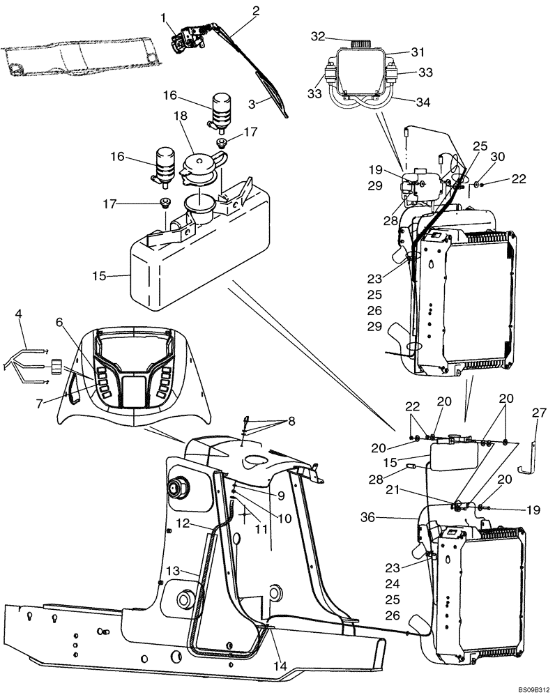 Схема запчастей Case 580M - (09-70) - CANOPY, ROPS - WIPER, FRONT AND WINDSHIELD WASHER (09) - CHASSIS/ATTACHMENTS