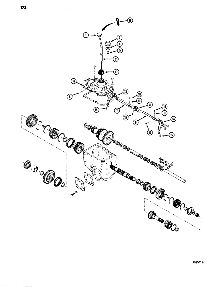 Схема запчастей Case 680E - (172) - TRANSMISSION CONTROLS, FOUR SPEED SHIFTING PARTS (21) - TRANSMISSION