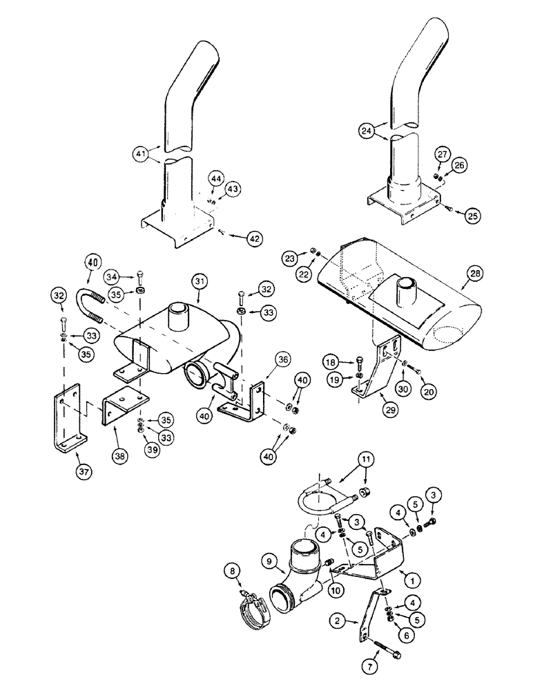 Схема запчастей Case 580SK - (2-18) - EXHAUST SYSTEM, WITH TURBOCHARGER (02) - ENGINE