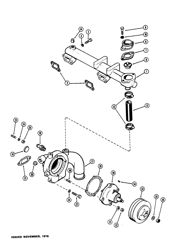 Схема запчастей Case 475 - (008) - WATER MANIFOLD AND THERMOSTAT, (301B) DIESEL ENGINE (10) - ENGINE