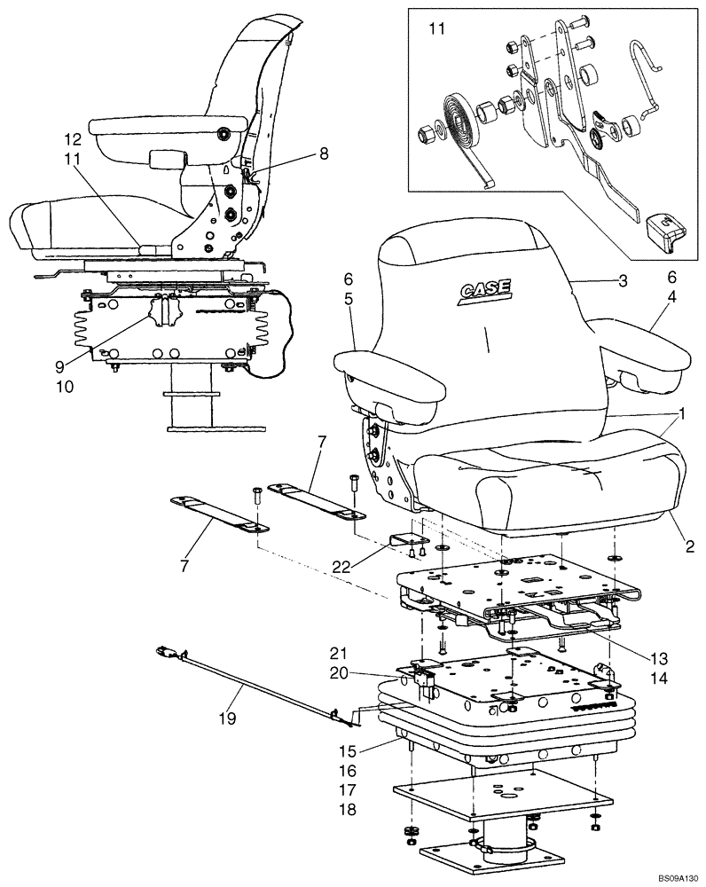 Схема запчастей Case 580M - (09-48) - SEAT ASSY, MECHANICAL SUSPENSION (09) - CHASSIS/ATTACHMENTS