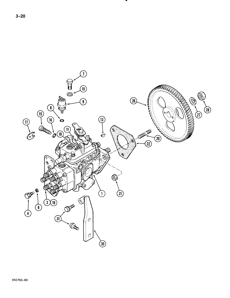 Схема запчастей Case 888 - (3-020) - FUEL INJECTION PUMP AND DRIVE, 6T-590 DIESEL ENGINE (03) - FUEL SYSTEM