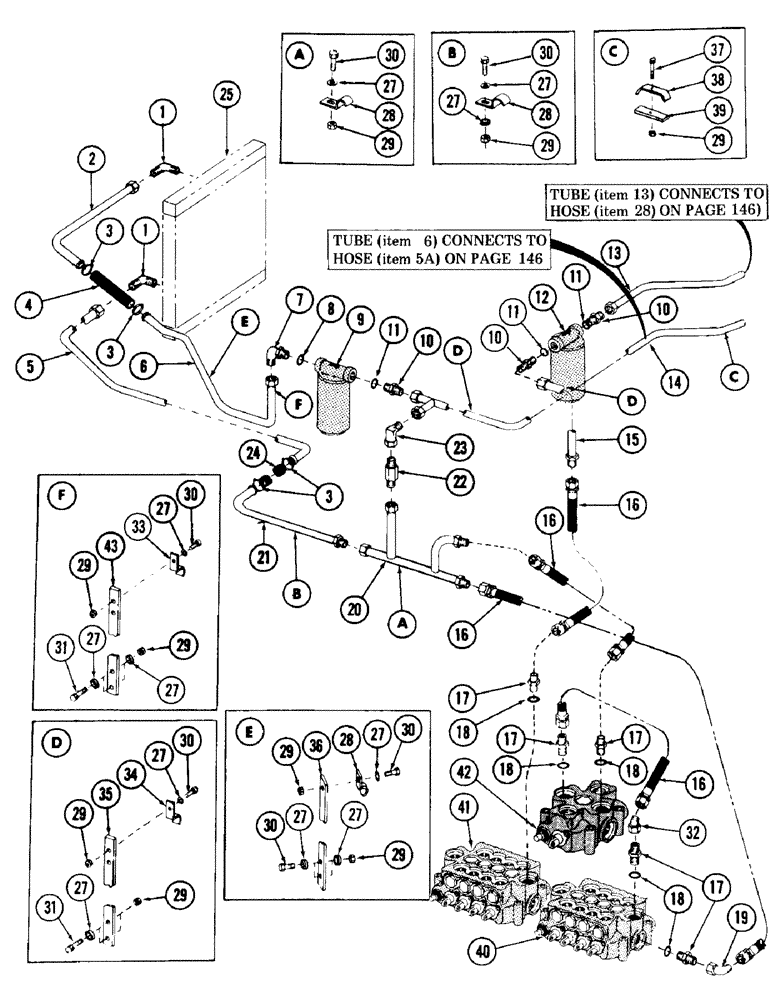 Схема запчастей Case 980 - (160) - MAIN VALVE TO RESERVOIR AND COOLER HYDRAULICS, (USED WITH SERIAL NUMBER 6203000 THRU 6203568) (07) - HYDRAULIC SYSTEM