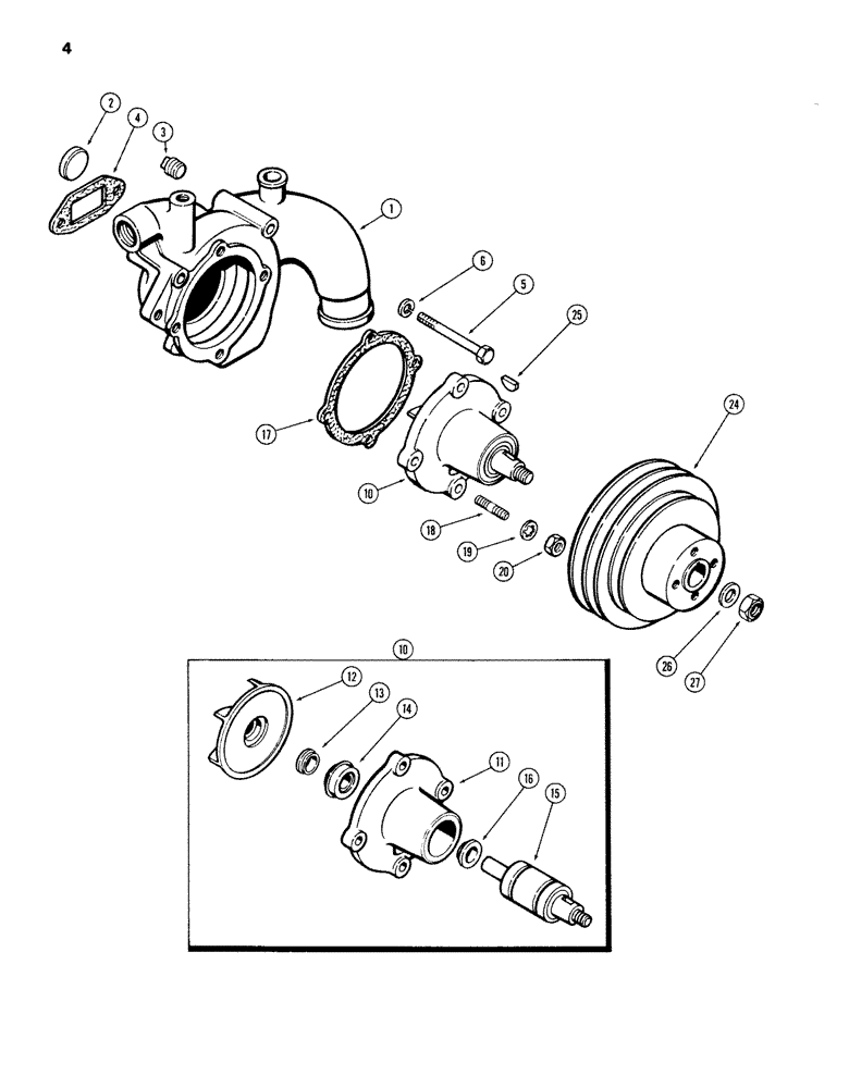 Схема запчастей Case 980B - (004) - WATER PUMP, 504BDT DIESEL ENGINE (01) - ENGINE