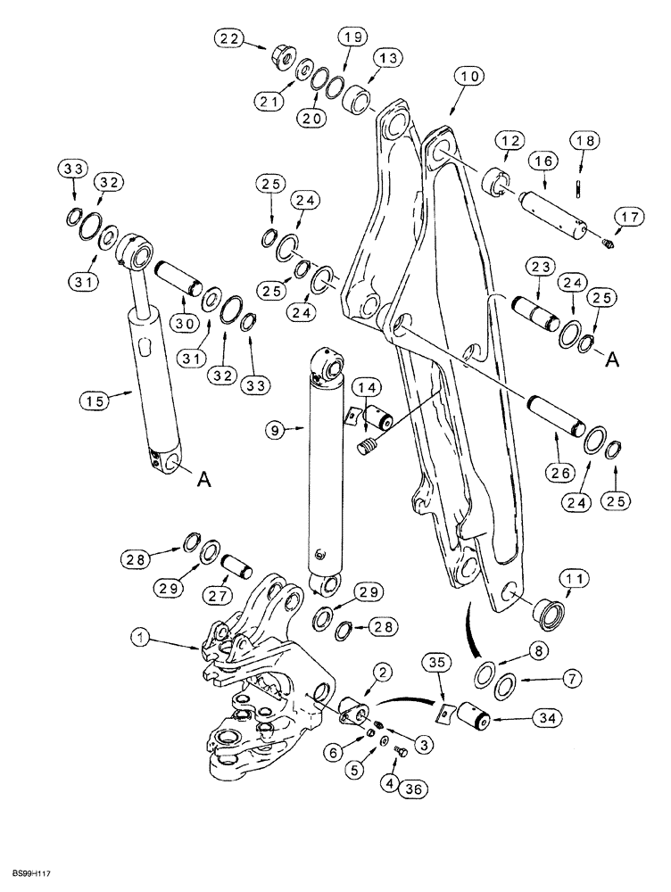 Схема запчастей Case 580SL - (9-048) - BACKHOE SWING TOWER AND BOOM (09) - CHASSIS/ATTACHMENTS