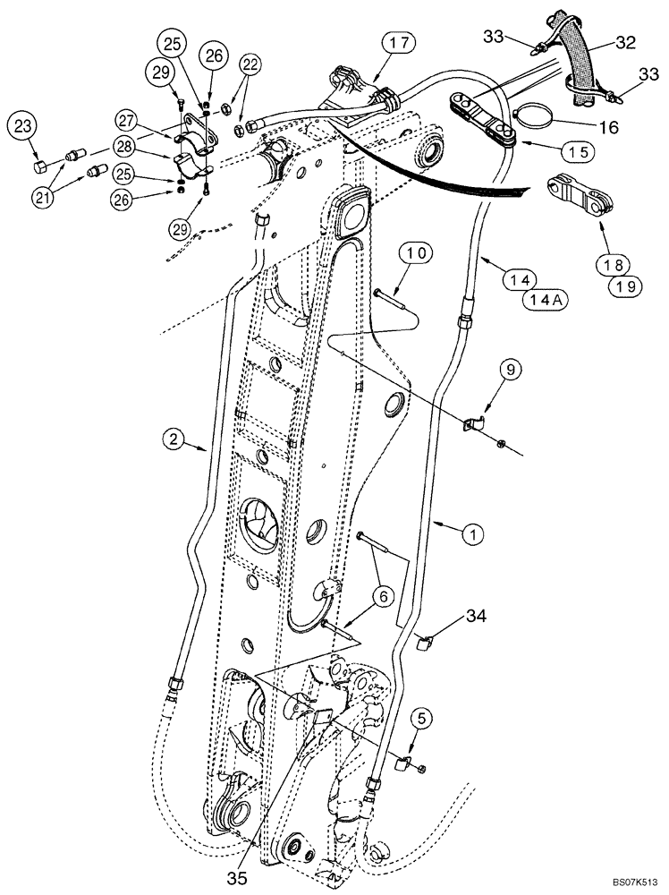 Схема запчастей Case 590SM - (08-24) - HYDRAULICS - BACKHOE AUXILIARY, AT BOOM AND DIPPER (08) - HYDRAULICS