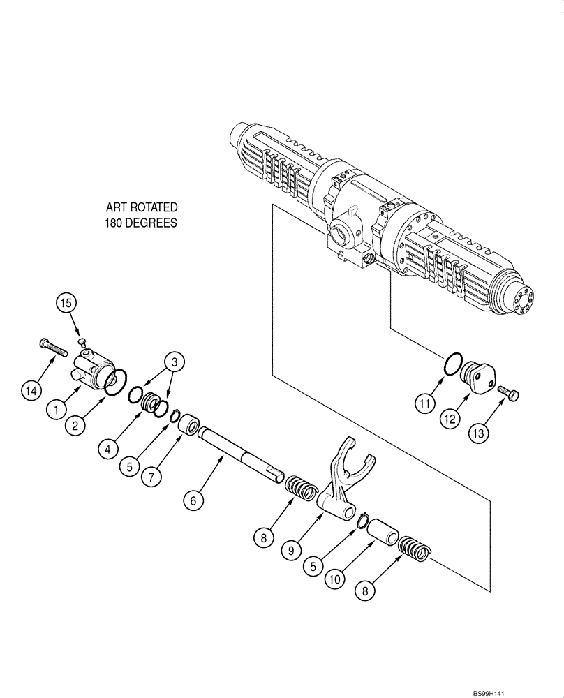 Схема запчастей Case 580SM - (06-44) - AXLE, REAR DRIVE - DIFFERENTIAL LOCK (CLOCKWISE INPUT, MODELS WITHOUT POWERSHIFT) (06) - POWER TRAIN