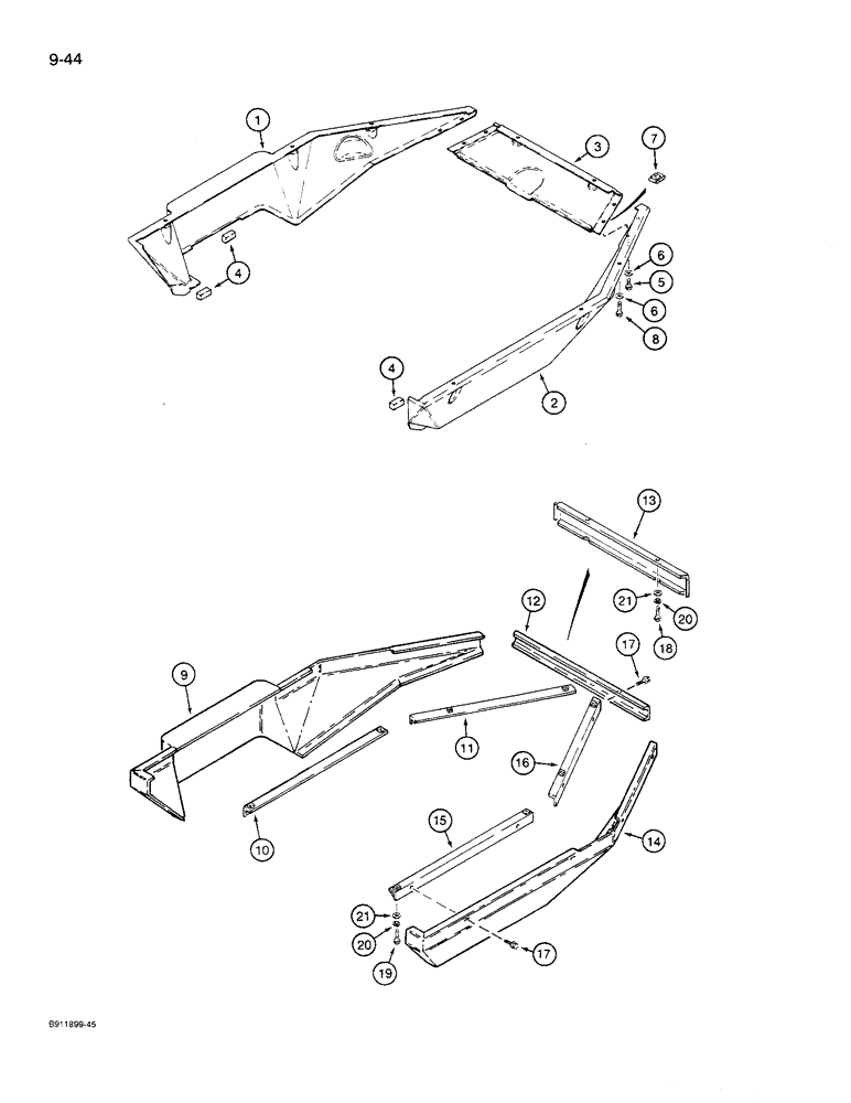 Схема запчастей Case 621 - (9-44) - LOWER CAB AND CANOPY COVERS, PLASTIC COVERS (09) - CHASSIS/ATTACHMENTS