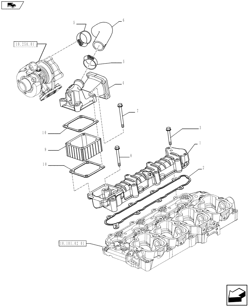 Схема запчастей Case SV250 - (10.254.04) - INTAKE MANIFOLD (504385851 - 504385860) (10) - ENGINE