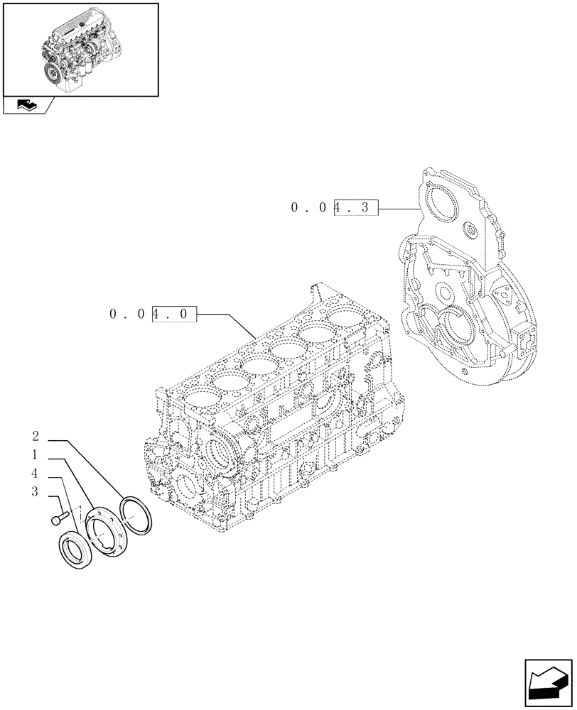 Схема запчастей Case F3AE0684S E908 - (0.04.3/ 1) - ENGINE BLOCK FRONT COVER (504045977) 