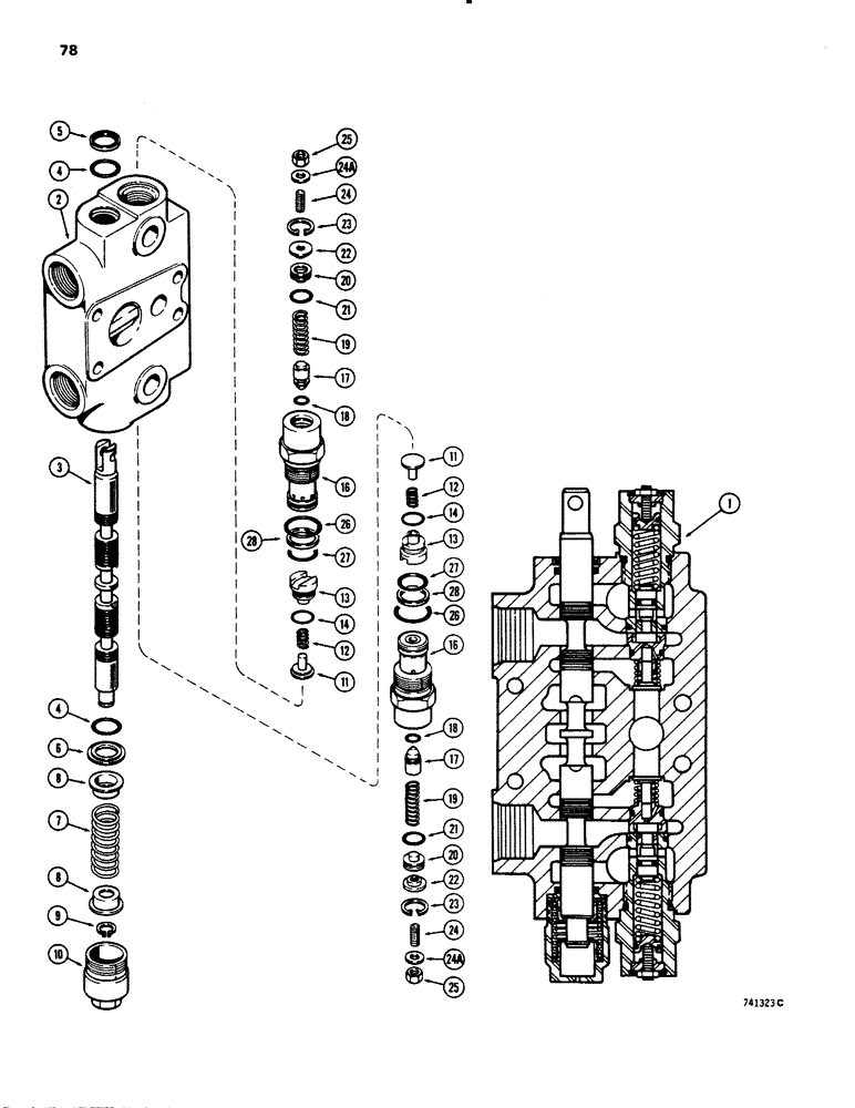 Схема запчастей Case 26C - (078) - G33115, G34898 AND G100182 BACKHOE, CONTROL VALVES, DIPPER AND BUCKET SECTIONS 