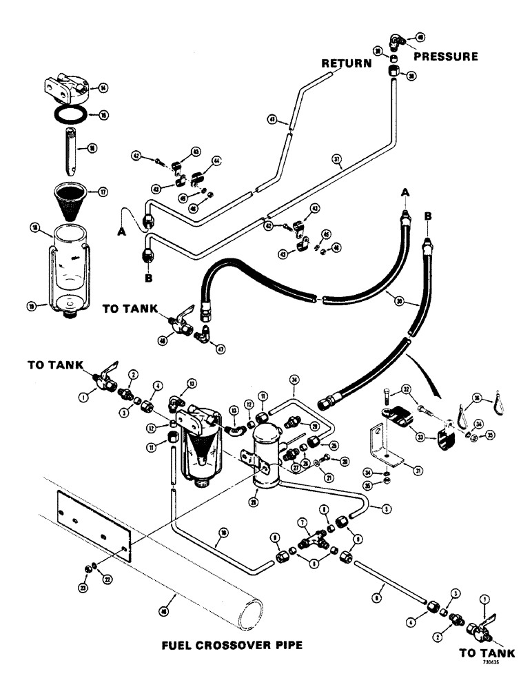 Схема запчастей Case 825 - (074) - FUEL LINES, TRACTOR SERIAL NUMBER 9110355 AND AFTER (02) - FUEL SYSTEM